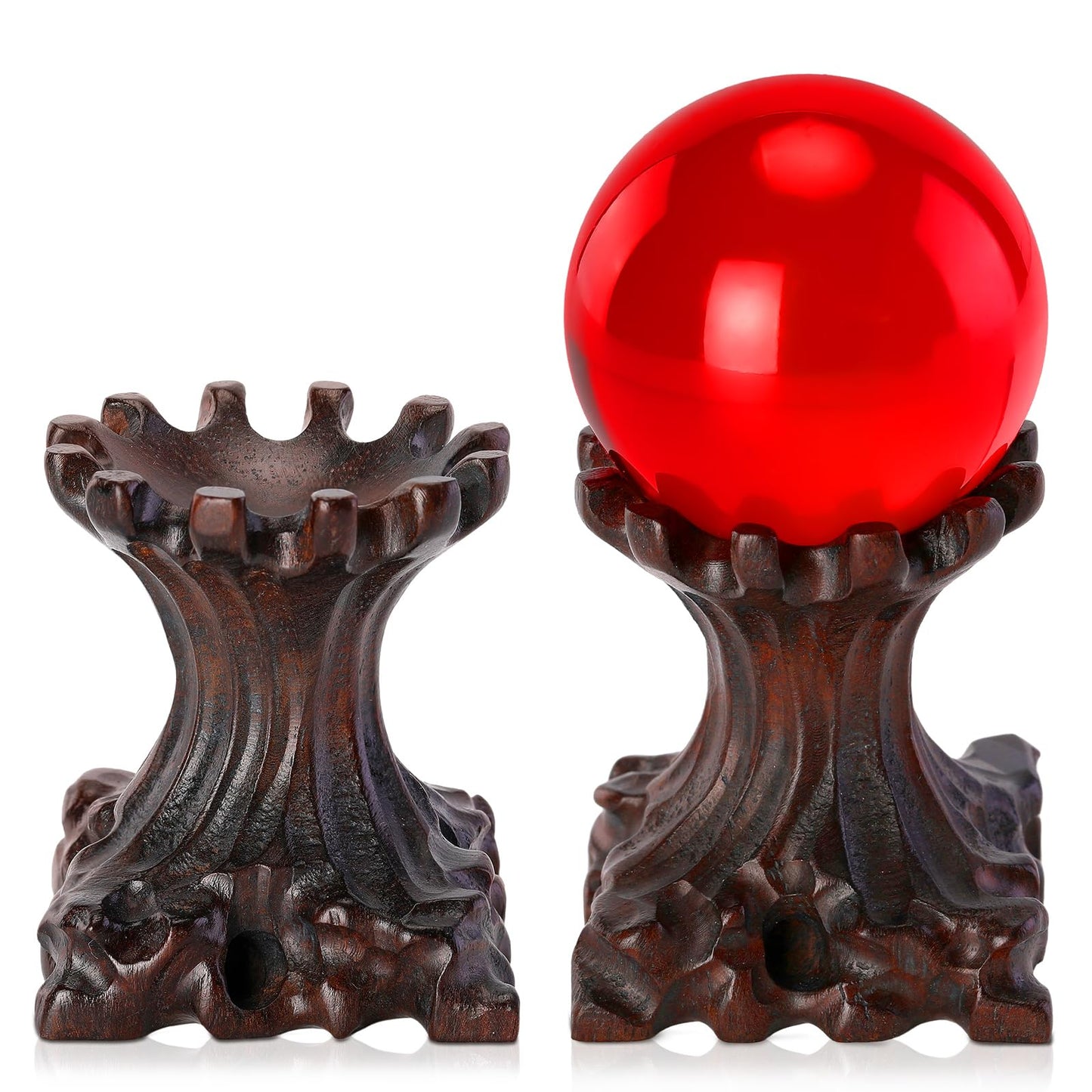 Geelin 2 Pack Crystal Ball Display Stand Sphere Holder, Wooden Crystal Egg Quartz Ball Display Easel Stands for Stones Gemstones Globe Stone Orb Collectibles Wood Base