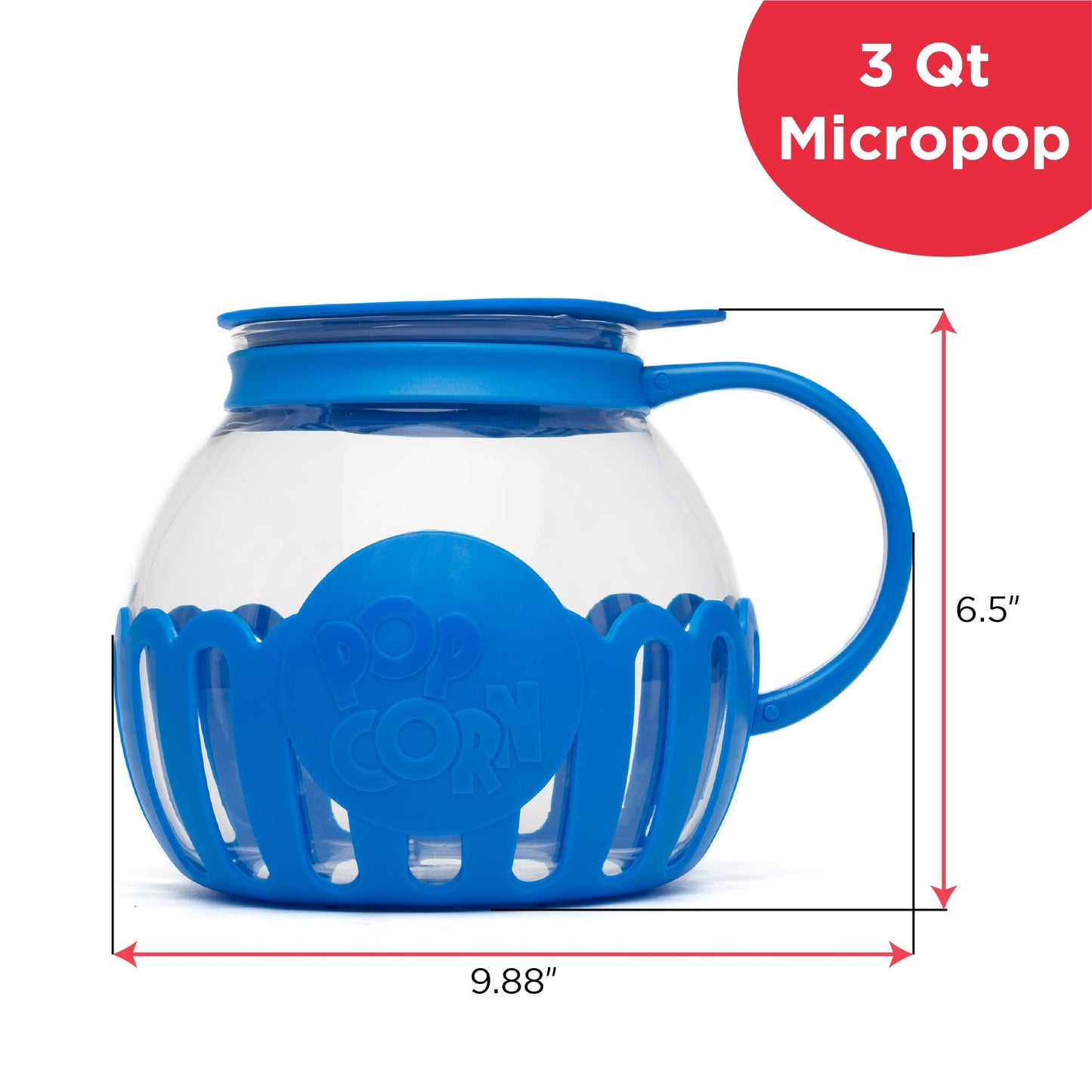 Ecolution Patented Micro-Pop Microwave Popcorn Popper with Temperature Safe Glass, 3-in-1 Lid Measures Kernels and Melts Butter, Made Without BPA, Dishwasher Safe, 3-Quart, Aqua