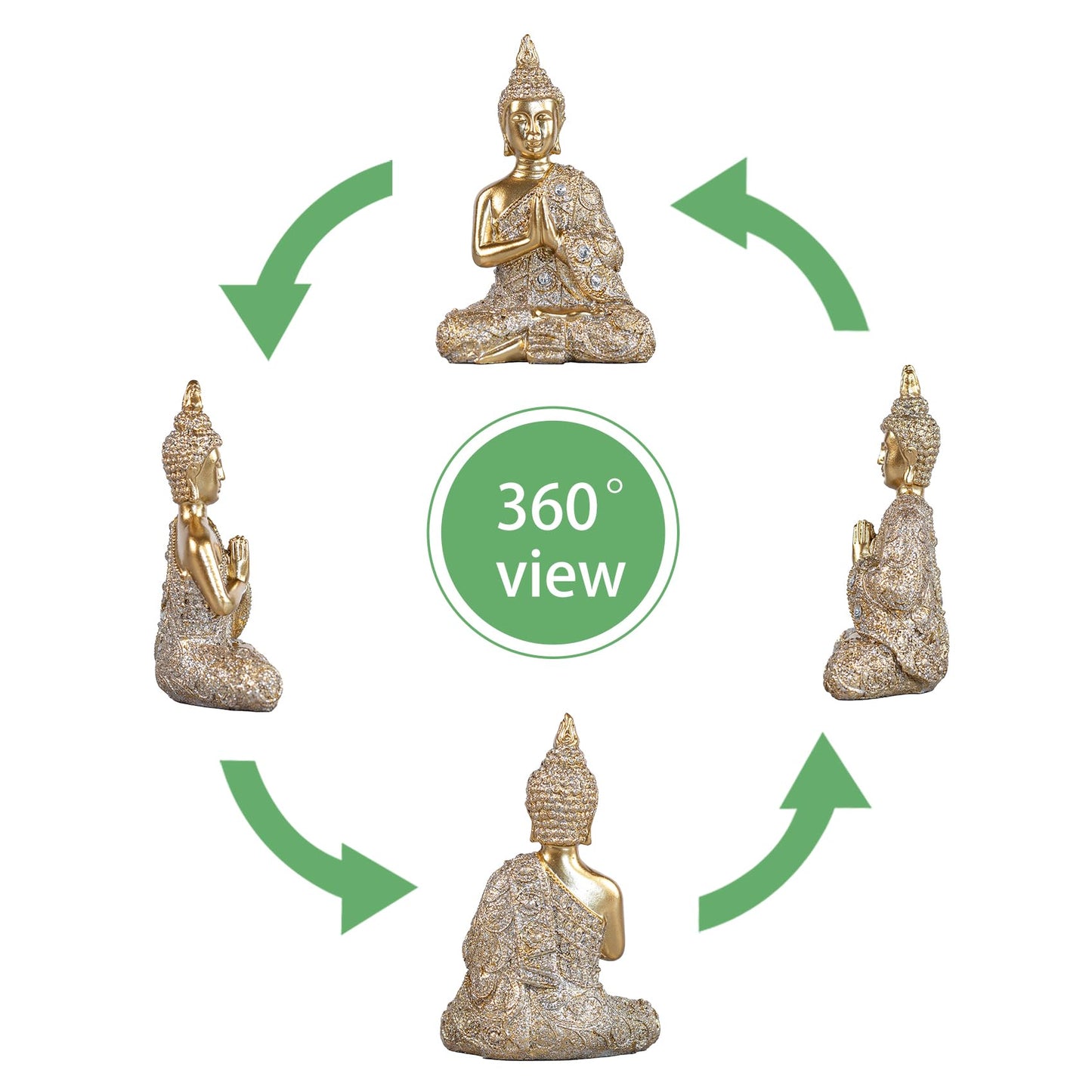 AGKZNTQP Decorative Buddha Statue, Gold Resin Meditation Figure, Crystal-Embellished