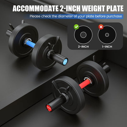 E.T.ENERGIC Olympic Dumbbell Handles Pair – 20" Loadable Dumbbell Bar with Rotating Sleeves, 28mm Knurled Grip, Solid Steel Construction, Compatible with 2-Inch Weight Plates – Adjustable Strength Training Equipment for Home Gym Workouts,Blue&Black