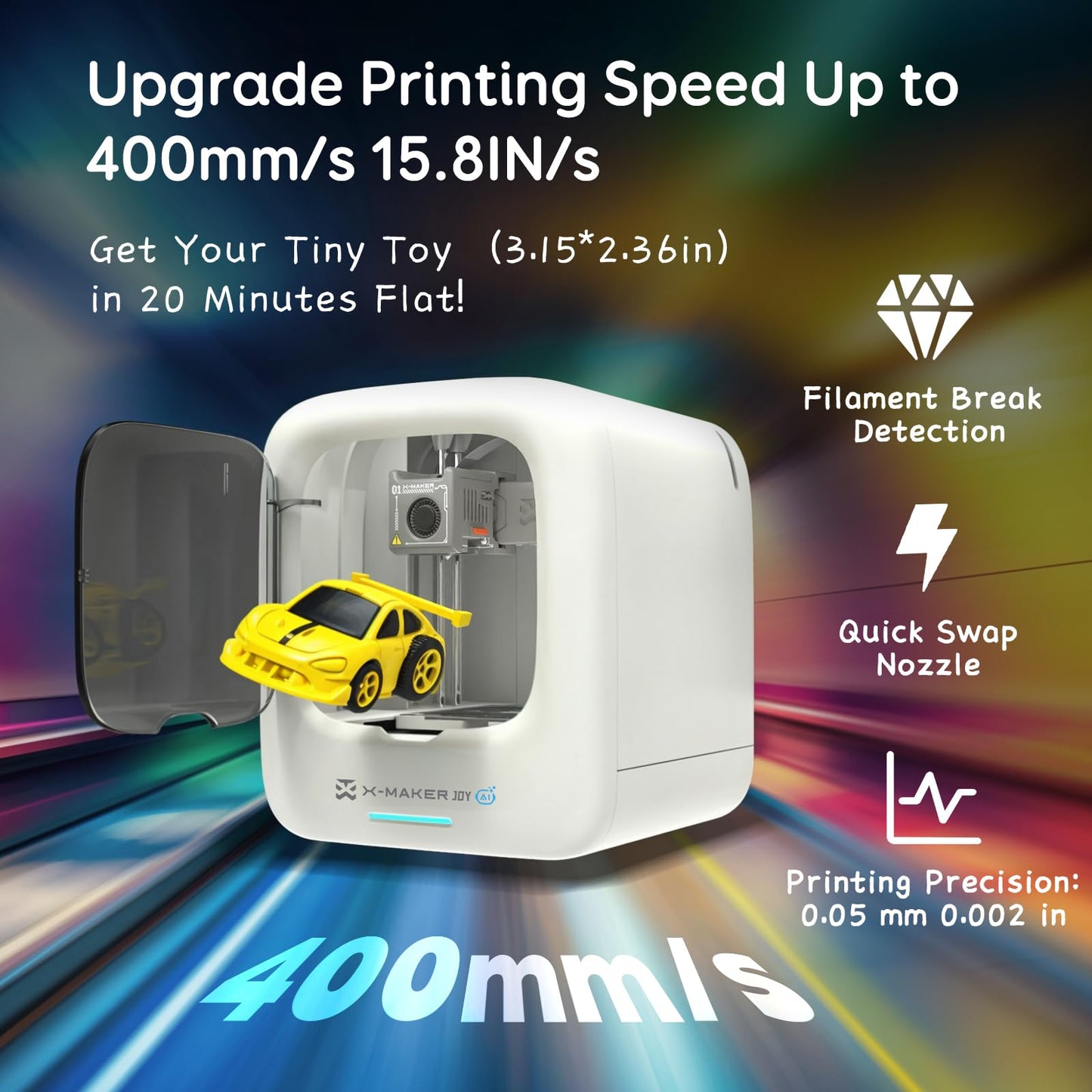 AOSEED AI-Powered 3D Printer for Kids, 3D Printer with 8 PLA Filament Set, AI Design App, Huge Toy Library, Up to 400mm/s Faster Speed, W/ 16+ Mini 3D Design Module, App Control, X-Maker Joy AI+