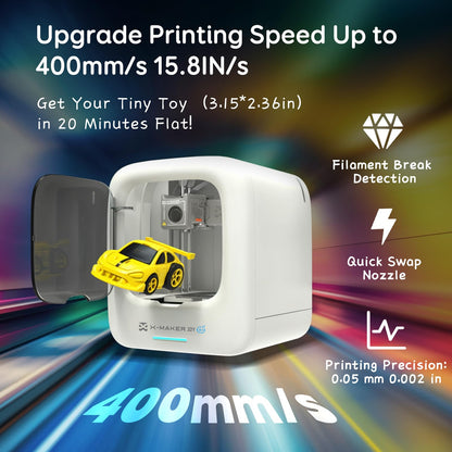 AOSEED AI-Powered 3D Printer for Kids, 3D Printer with 8 PLA Filament Set, AI Design App, Huge Toy Library, Up to 400mm/s Faster Speed, W/ 16+ Mini 3D Design Module, App Control, X-Maker Joy AI+
