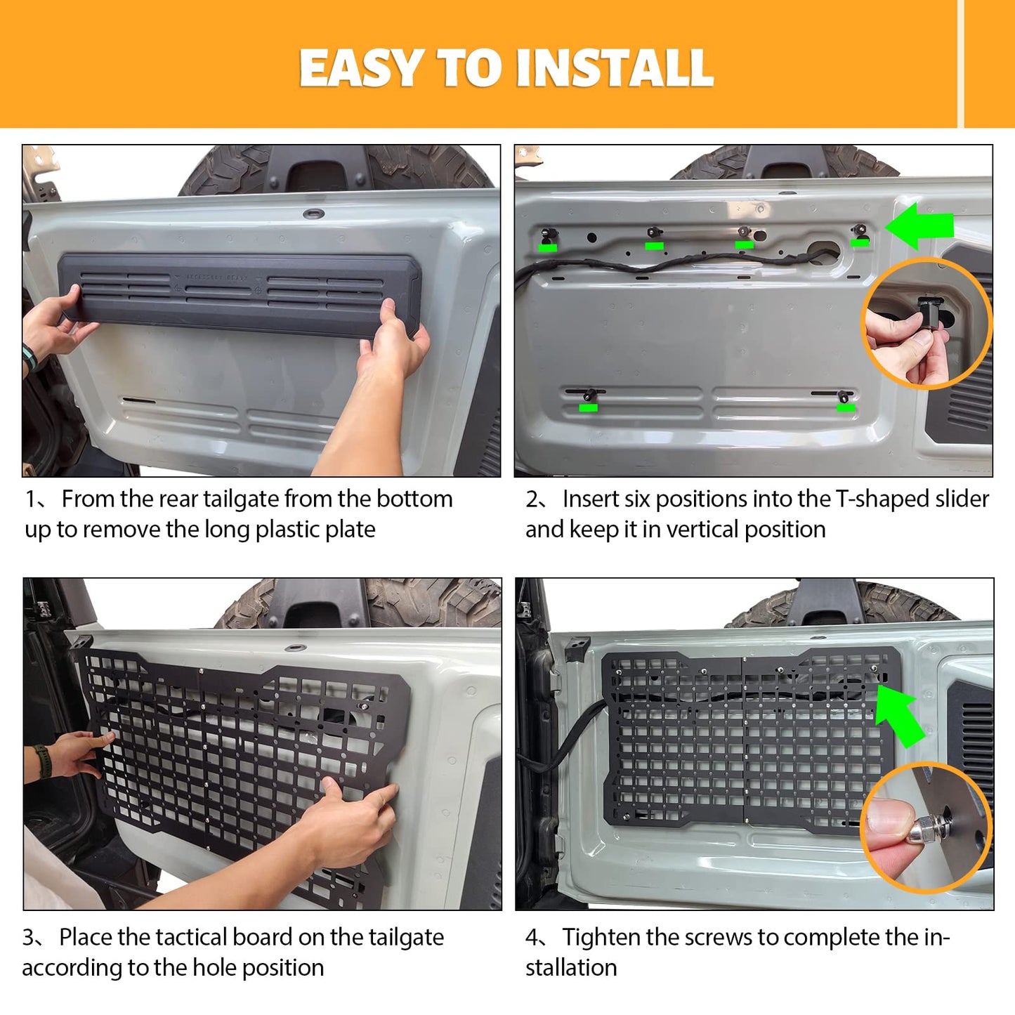 MAIKER OFF ROAD Tailgate Storage Panel Tailgate Molle Panel Steel Cargo Shelf Storage Luggage Holder Carrier with 3 Storage Bags for Ford Bronco Accessories 2021 2022 2023 2/4 Doors