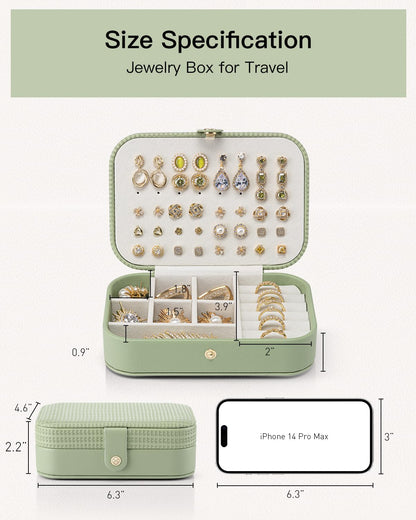 VLANDO Travel Jewelry Case, PU Leather Travel Jewelry Box with Earring Holder, Portable Display Small Jewelry Box for Mothers Day Women Girls Gift - Green