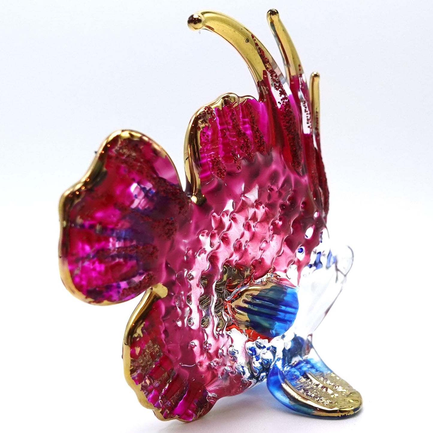 Sansukjai Fish Miniature Hand Blown Glass Art Figurines Animals Collectible Gift Home Décor, Blue Red