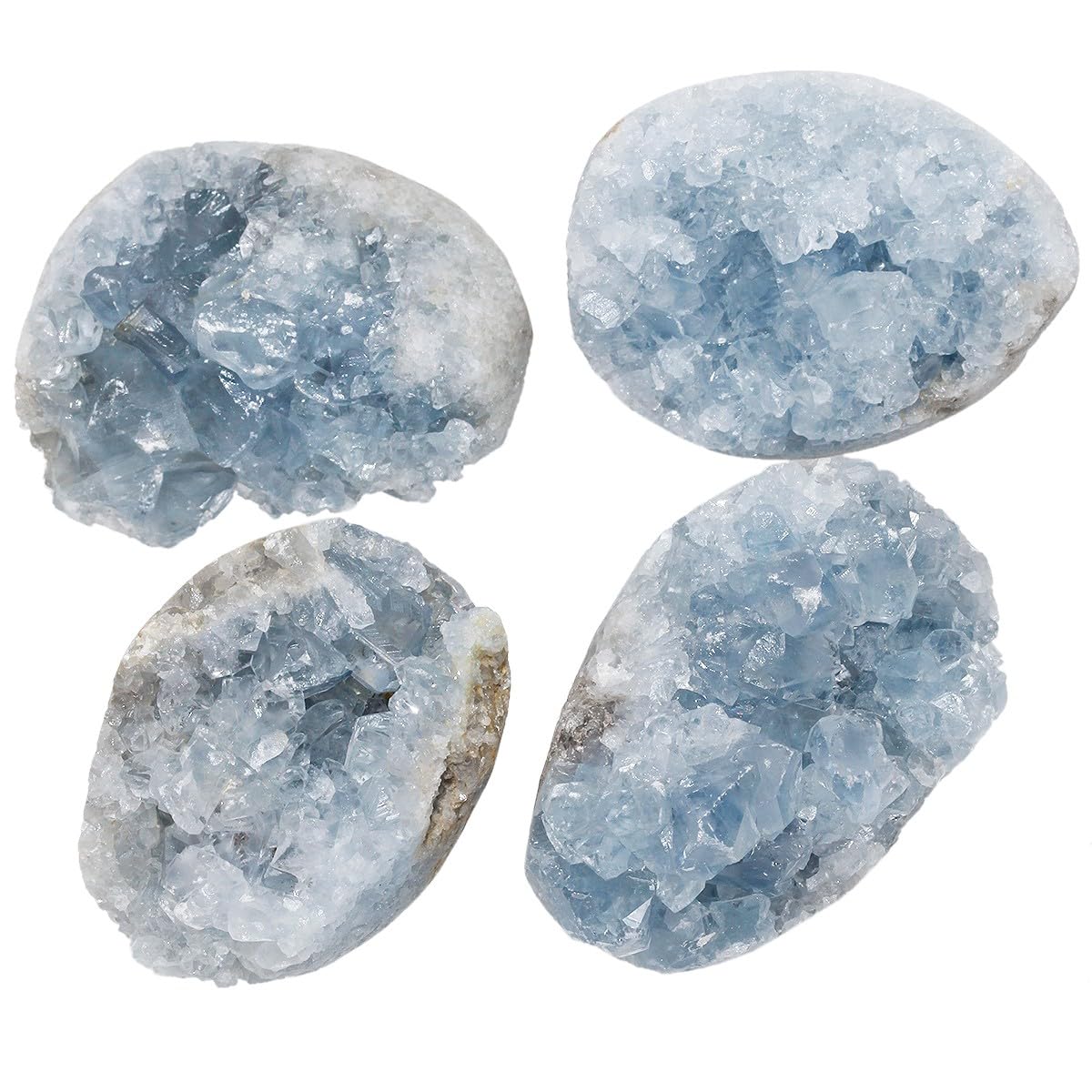 SUNYIK 1.5x1.1x0.9(150g) Natural Raw Celestite Crystal Cluster Geode, Irregular Blue Celestite Raw Crystal Mineral Specimens for Reiki Healing Home Office Desktop Decoration