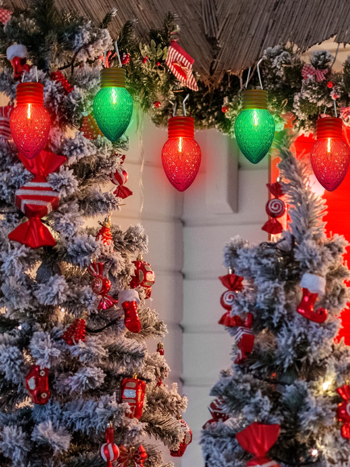 Red and Green Jumbo Christmas Lights, 16FT Big Bulb Christmas Lights with 10 Count 5'' Diamond Red Green LED Bulbs for Xmas Roofline Patio Backyard Decorations