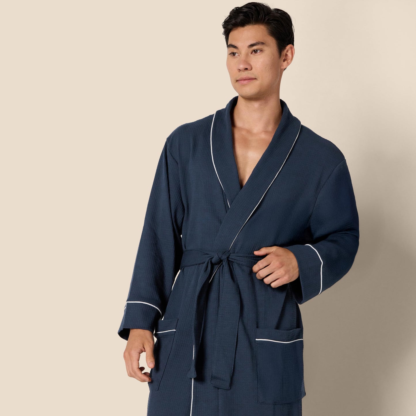 Amazon Essentials Men's Lightweight Waffle Bathrobe (Available in Big & Tall), Navy, XL-XXL