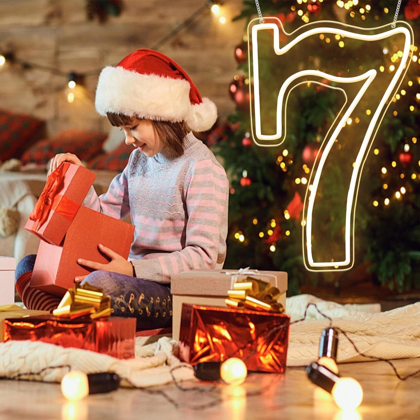 RumonZS Number 7 Light Up LED Neon Sign Backdrop 16.5" Birthday Party Decor Warm White Number One Light Up Sign USB Powered Big Number Sign Light for Birthday Night Light Party Anniversary Wedding