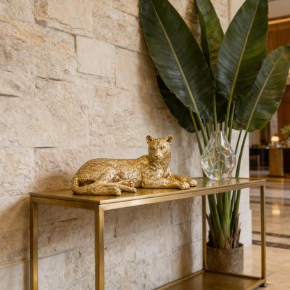 Guichifun Leopard Statue Home Decor Accents - Champagne Gold Cheetah Figurines for Shelf Bookshelf TV Stand Decor Bedroom Office Decorations Ideal Gift for Animal Lovers 12 x 6.8 x 5.2 Inch