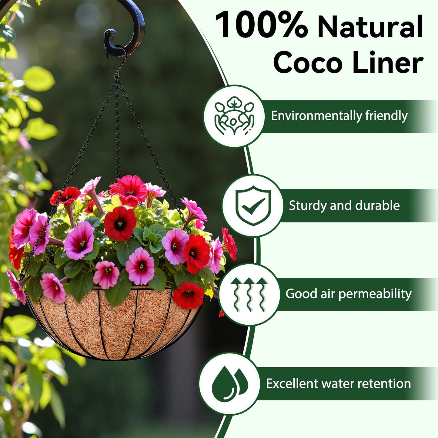 ZeeDix 6 Pack 14 Inch Coconut Liners for Planters, Round Hanging Basket Liners Natural Coco Coir Replacement Liner for Flowers Vegetables Patio Porch Garden Decor