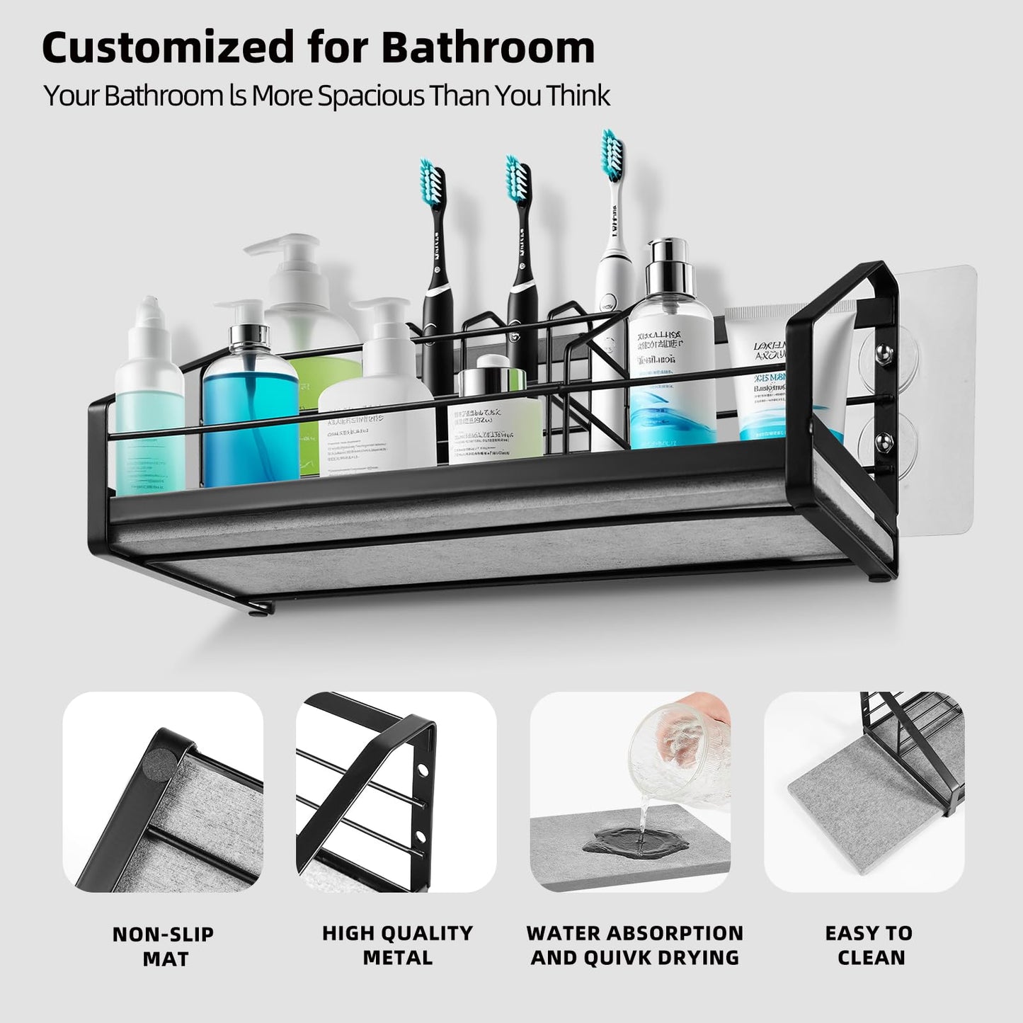 Toothbrush Holder with Instant Drying Diatomite Base – Bathroom Countertop Organizer for Electric Toothbrush, Toothpaste, Sink Accessories – Waterproof Steel Toothbrush Stand for Bathroom Vanity