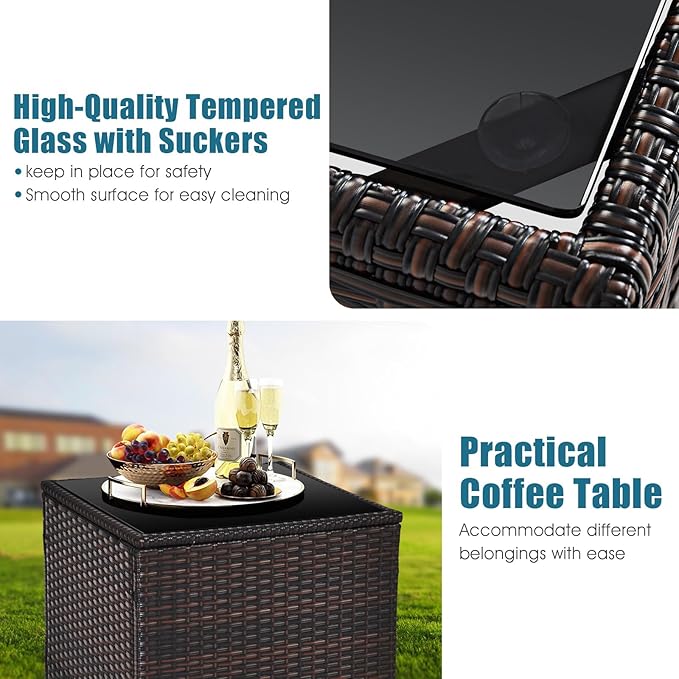HAPPYGRILL 3 Pieces Patio Conversation Set, Outdoor Furniture Set PE Rattan