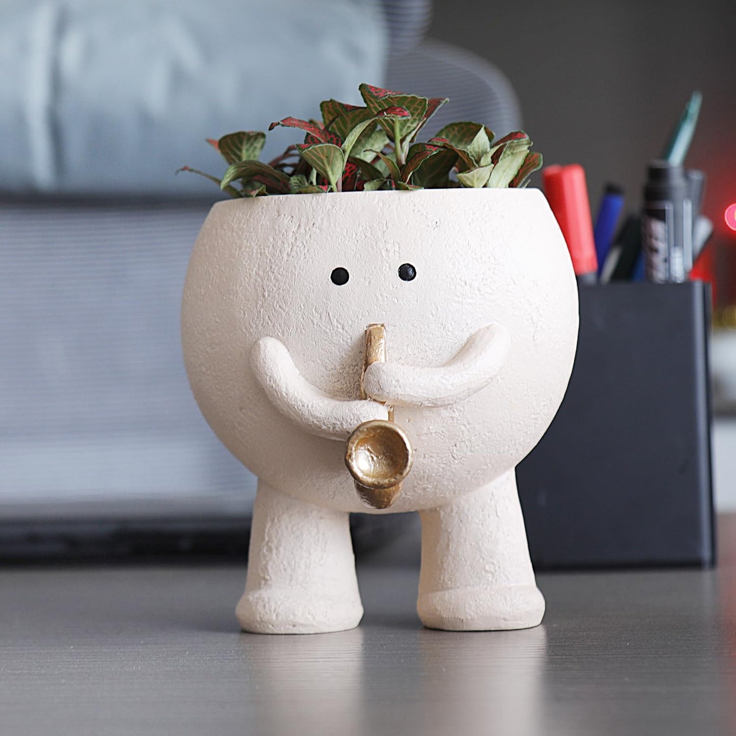 Cute Face Planter Pots for Plants, Smiley Kids Playing Sax Flower Pots Succulents Planter Gift Ideal for Mother and Christmas