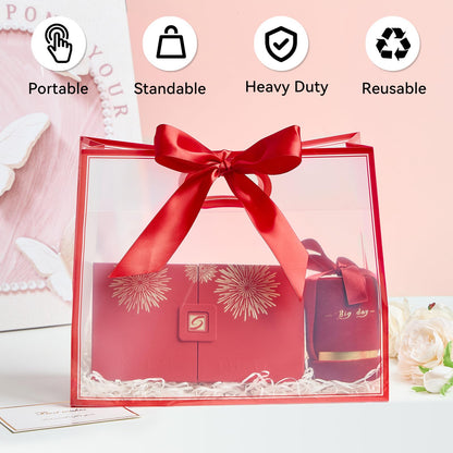 Ohuimrt Clear Plastic Gift Bags with Handles, 12 Pack, Red