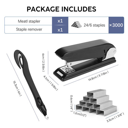 Desktop Stapler with Rotatable Swing-Arm, 25-Sheet Capacity, Heavy-Duty Black Metal Construction for Office, Booklet and Paper Binding
