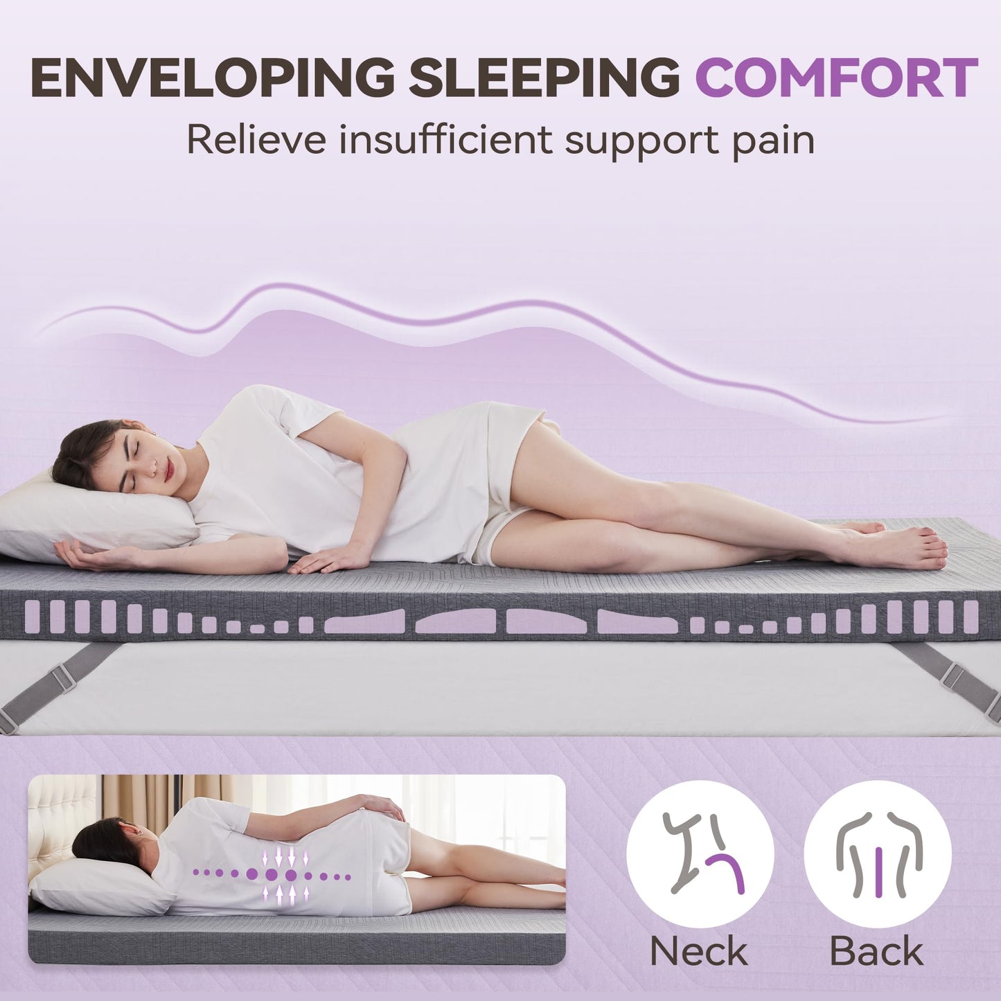BDEUS 3 inch Extra Firm Memory Foam Mattress Topper King Size for Big Guys, Supportive Mattress Pad for Back Pain Relief, Firm Foam Bed Topper with Senior Grey Cover, 76 × 80 Inch