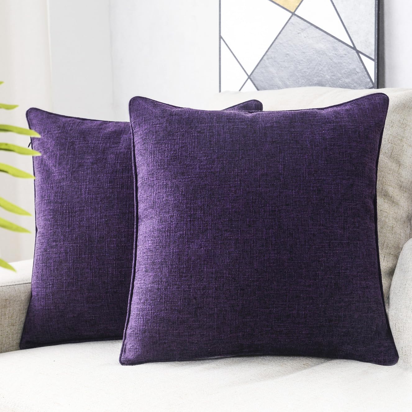 HPUK Decorative Throw Pillow Covers Set of 4 Square Couch Pillows Linen Cushion Cover for Couch Sofa Living Room, 18"x18" inches, Blue
