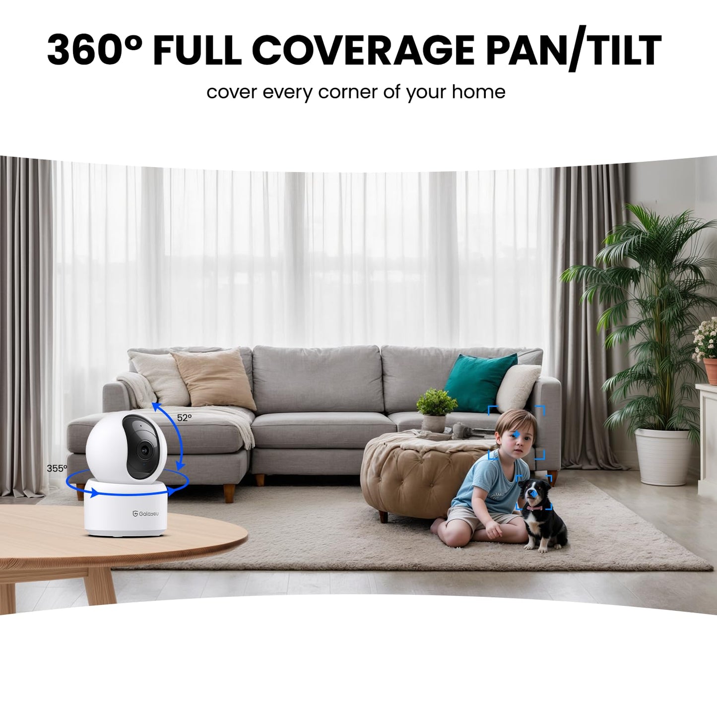 GALAYOU Indoor Security Camera 2K, 360 Degree 2.4G WiFi Home Security for Baby/Pet/Elder/Nanny with Night Vision, 24/7 SD Card Storage, Works with Alexa and Google Assistant G2-2Pack
