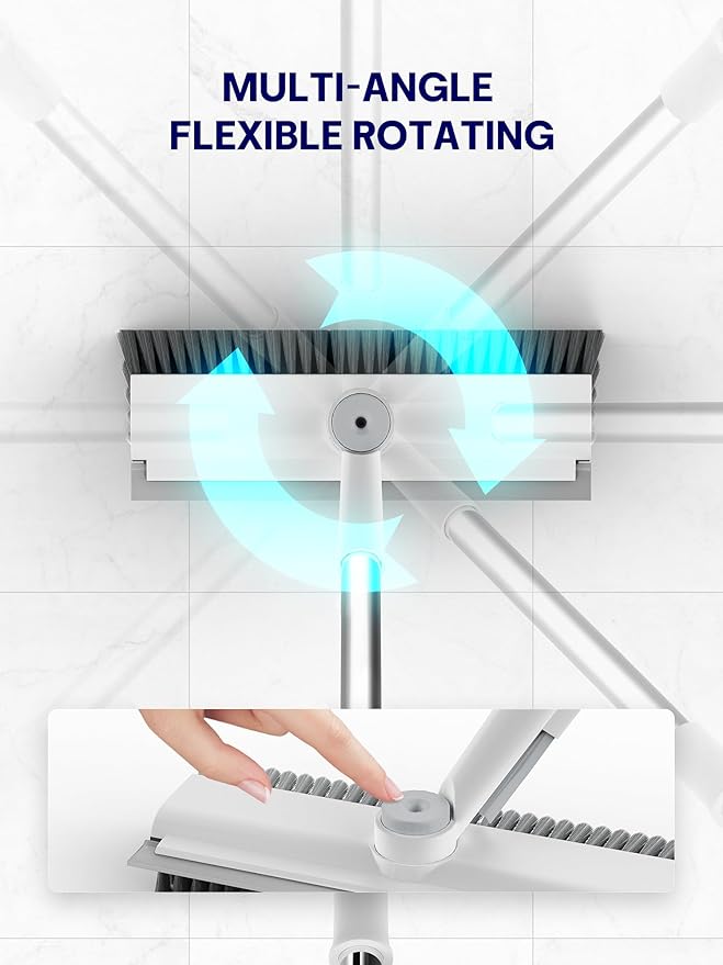 Floor Scrub Brush with Long Handle, 3 in 1 Scrape and Heavy-Duty Stiff Bristle