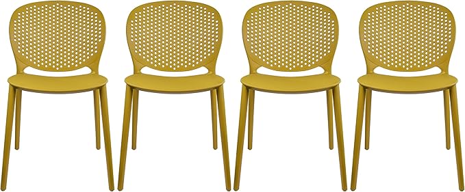 2xhome Set of 4 Patio Dining Chairs | Modern Stackable Outdoor Pool Side Chair | Weather Resistant Plastic for Yard, Porch, Balcony, Kitchen, Yellow