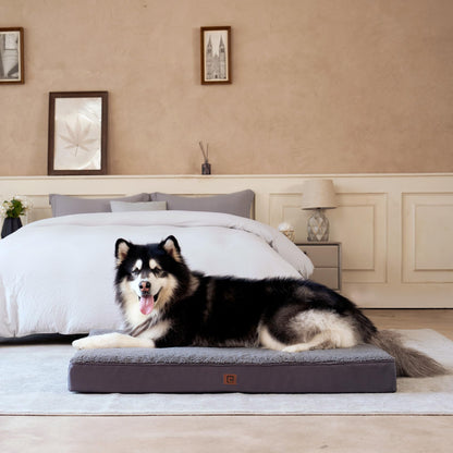 EHEYCIGA Orthopedic Dog Beds Large Mattress with Removable Washable Cover for Crate, Grey, 91x68x9cm