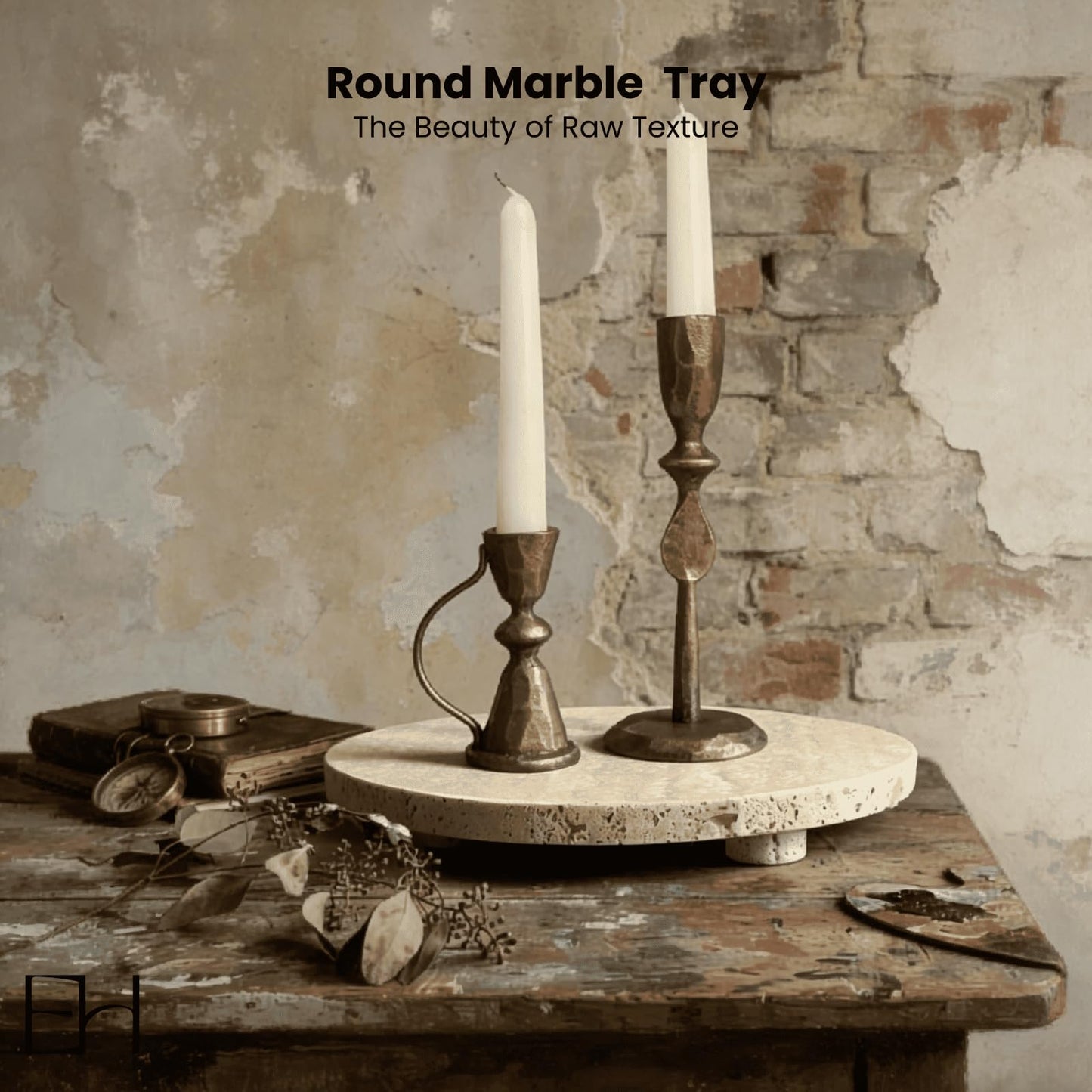 EXCHUES Beige Travertine Marble Riser - Round Pedestal Marble Trivet Vanity Tray with 3 Feet, Minimalist Stone Display Stand for Bathroom Counter, Kitchen, Perfume, Jewelry & Scented Candles (Middle)
