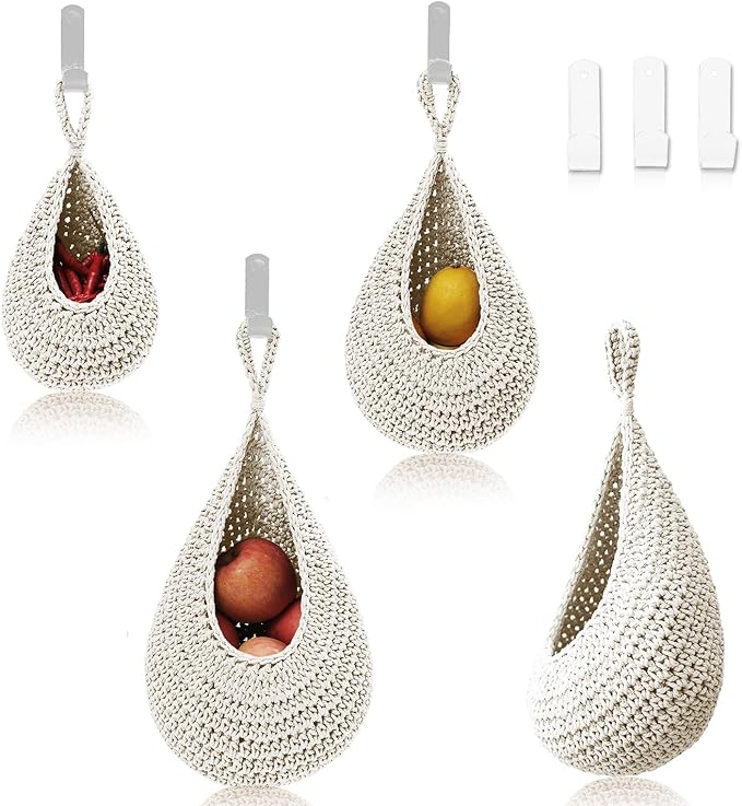Hanging Fruit Basket Set of 3, Boho Wall Hanging Storage Basket