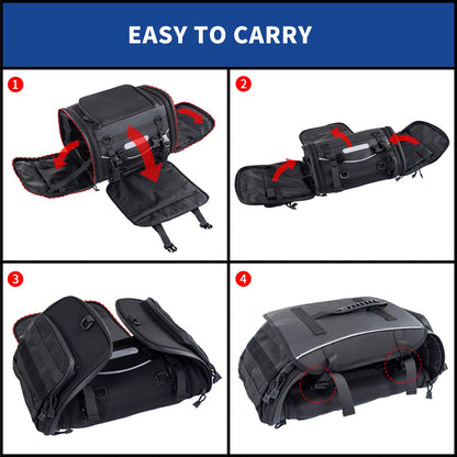 FVMOTO Universal Motorcycle Travel Luggage, Expandable Tail Bag 60-85L (15-22 Gallon), All Weather Rack Bag, Sissy Bar Bags, Helmet Bag, Tour Pack Bag Storage Backpack with 6 Straps, Waterproof cover