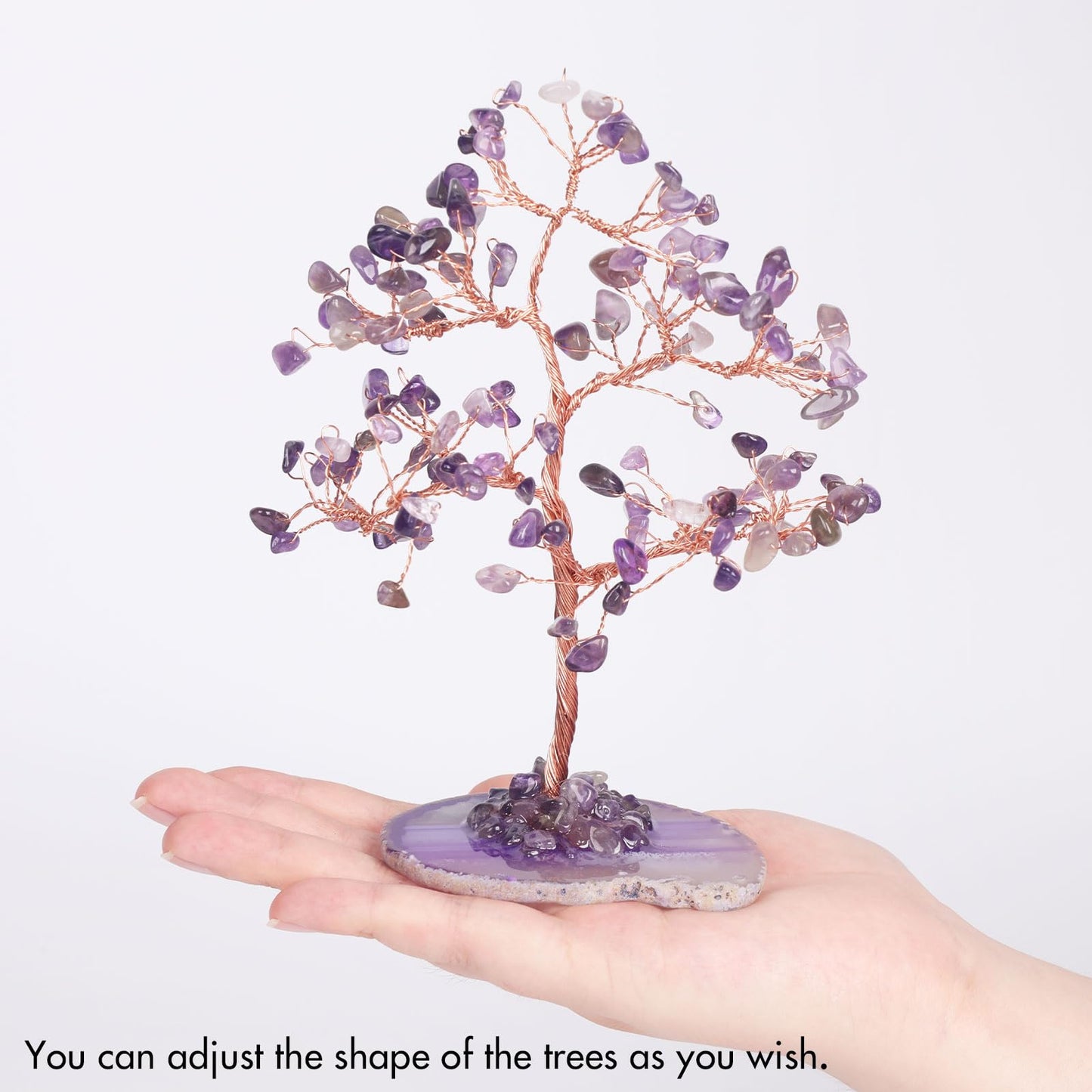 Pretty Jolly 7 Chakra Healing Stones Purple Crystals Tree of Life Positive Energy Gemstone Money Tree Spiritual Meditation Reiki Gifts with Agate Slice Base for Home,Office,Desk Feng Shui Décor