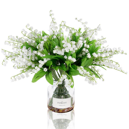 Tinsow 20 Pcs Artificial Lily of The Valley Faux Flowers Bell Orchid Wedding Bouquet, May Flower for Home Garden Wedding Party (20)