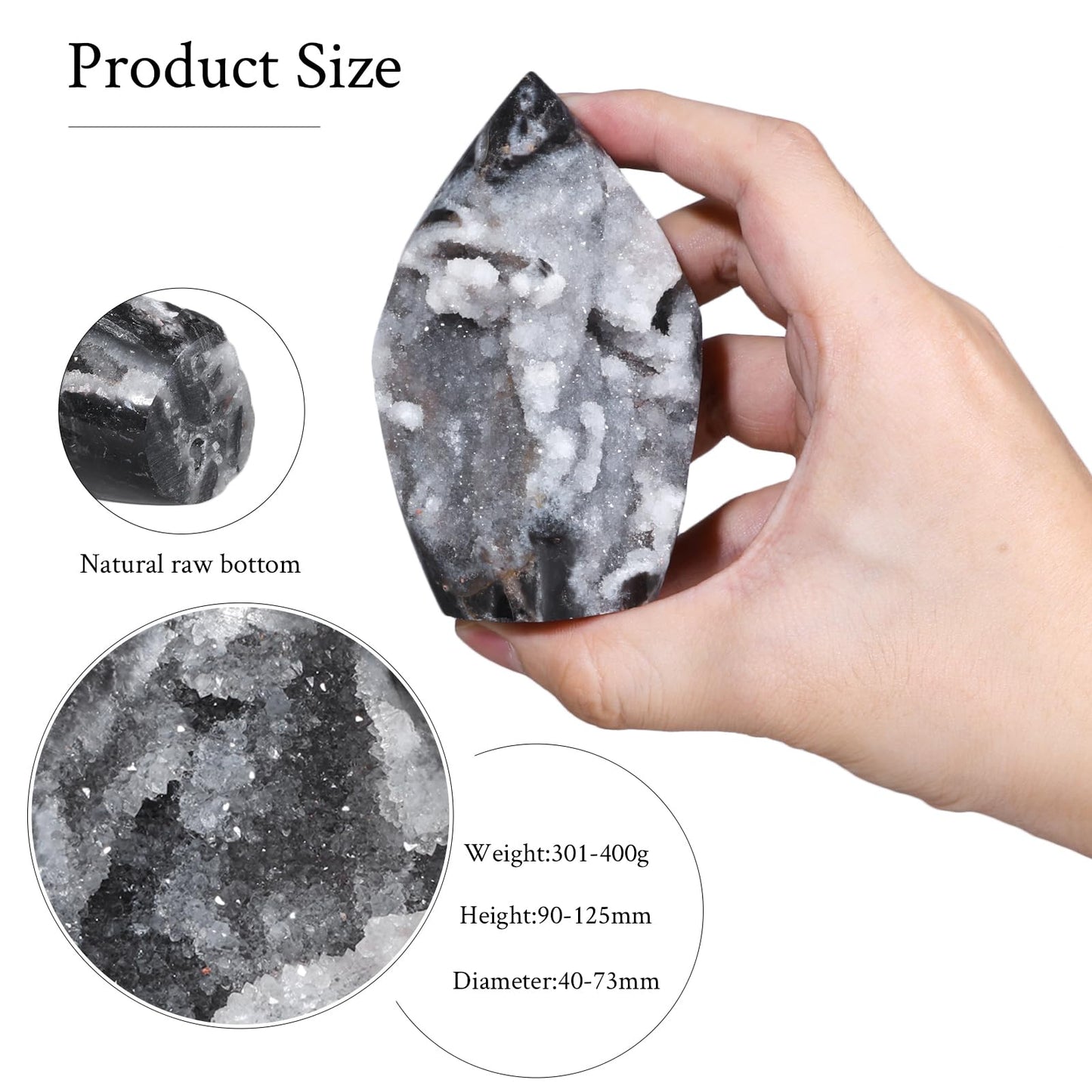 TUMBEELLUWA Sphalerite Geode Cluster Crystal Obelisk Tower for Shelf Desk Decor, Flame Shaped Crystals and Healing Stones Diffusers for Essential Oils, 0.66-0.88 LBS