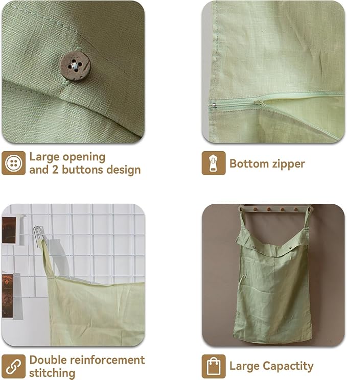 100% Linen Hanging Laundry Hamper Bag 20x27 Inch, Over the Door