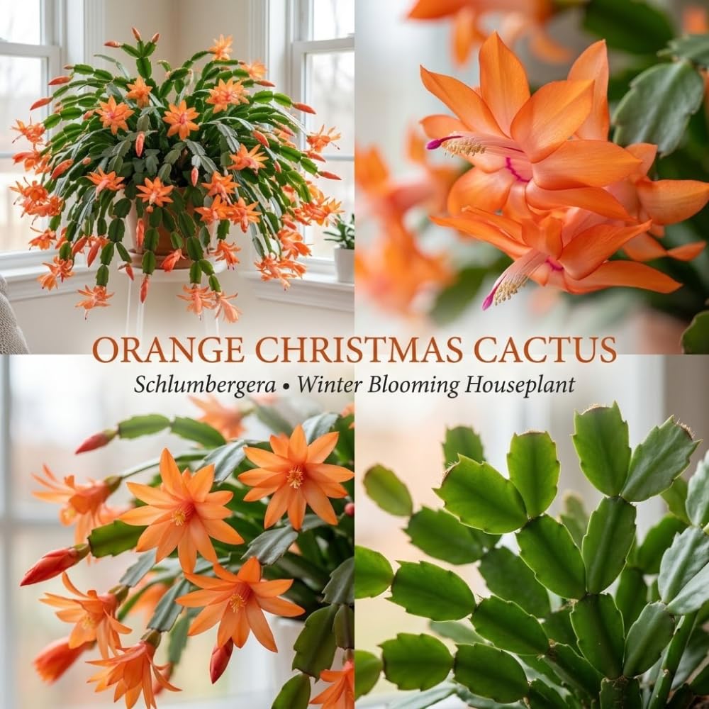 2 Orange Christmas Cactus Live Plant, 5-6 Inch Tall, Easy to Care Indoor Winter Houseplant for Office Desk and Patio Decor, Vigorous Live Holiday Plant