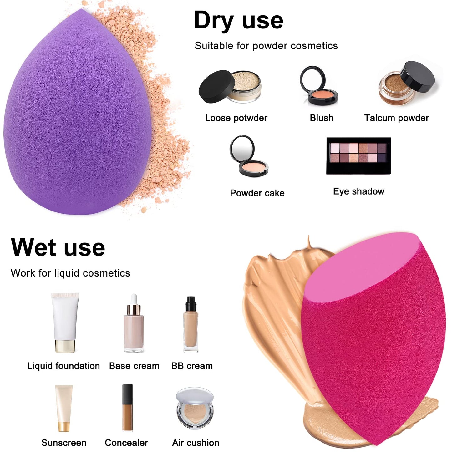 12 Pieces Professional Makeup Sponge Set,Latex Free Flawless Soft Setting Face Puffs,Multicolor Beauty Sponge Blender Cosmetic Applicator for Powder,Liquid,Facial Makeup Tools