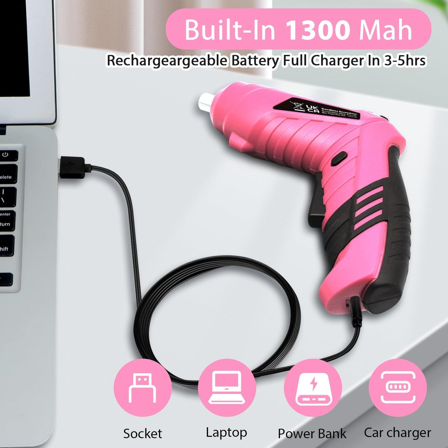 MQFORU Cordless Screwdriver, 48 in 1 Portable Cordless Drills, 3.6V Rechargeable Electric Screwdriver Kit, Dual Position Handle with USB Cable LED Light for Home Office DIY Tools