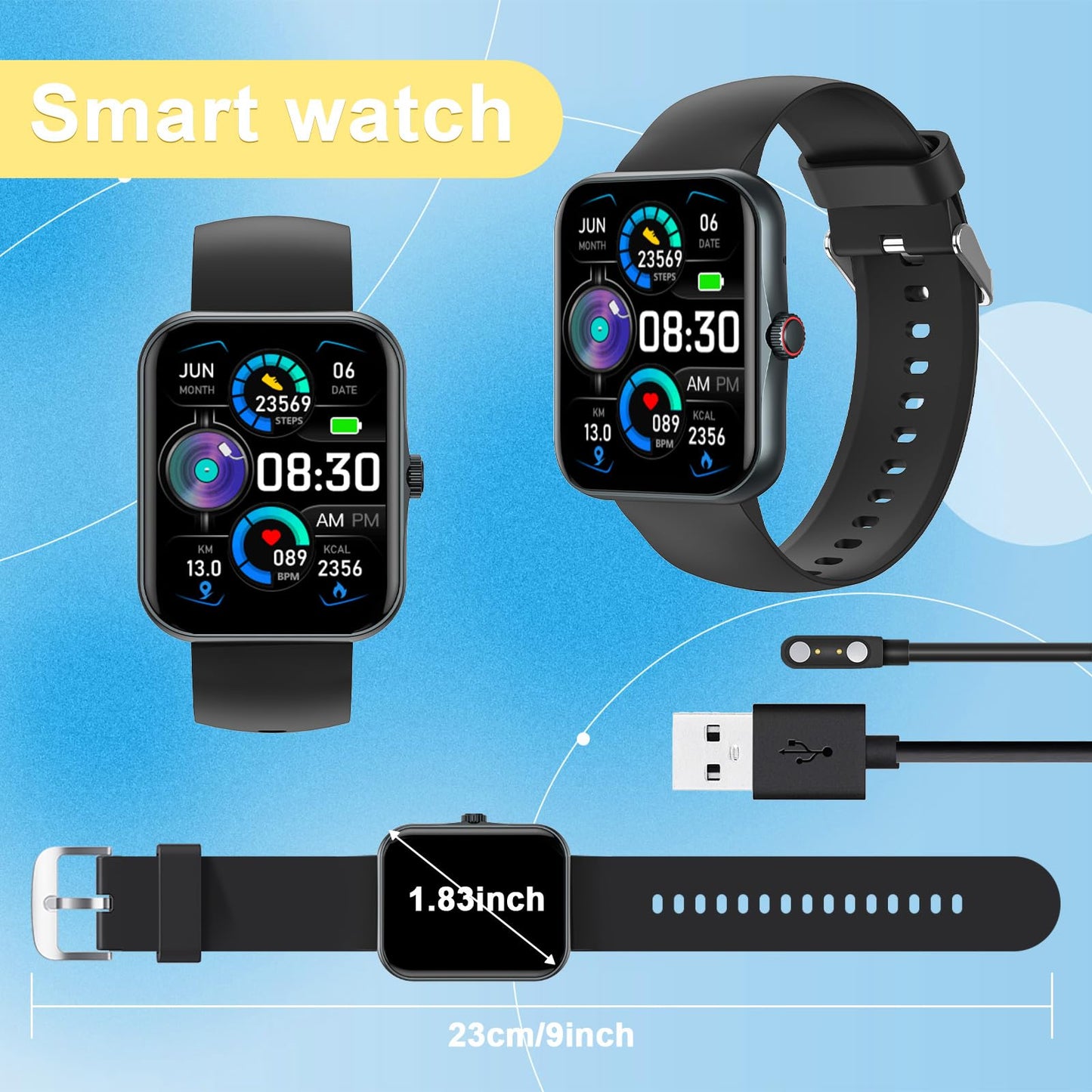 Smart Fitness Tracker Watch for Adults, Sport Smartwatch with Heart Rate Blood Oxygen 37 Exercise Modes Step Counter Phone Calls Siri Recall App Notifications Music Sleep Monitoring for Men Women