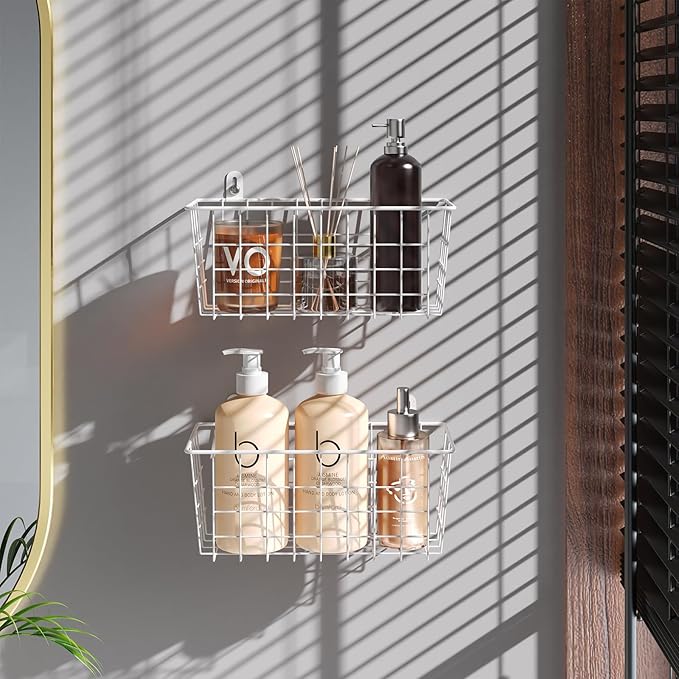 MaraFansie Hanging Kitchen Baskets Wire Storage Basket Adhesive and Screws