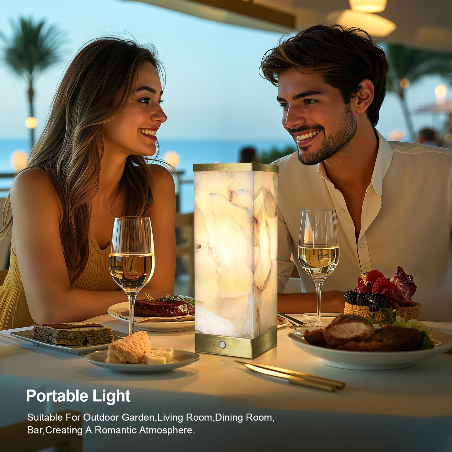 Scenekoy Alabaster Rechargeable Table Lamp for Living Room Bedroom Nightstand, Portable Battery Operated LED Bedside Lamp, Cordless Night Light for Home Office Dorm Desk Decor (Bulb Included)