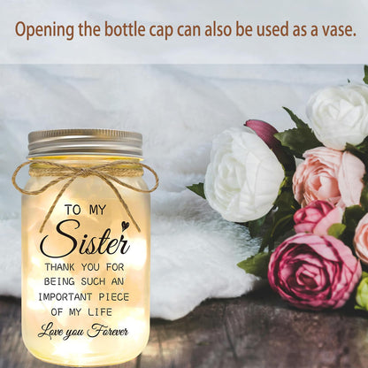 YOISTREVISK Sister Gifts - Mason Jar Night Lights with Warm Lights for Sisters, Unique Sister Birthday Gifts Ideas for Mothers Day Christmas Valentines Day, Heartfelt Home Decor Gift