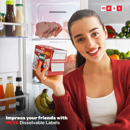 MESS Dissolvable Food Labels, 1x2, 200/Roll - Dissolves in 30 Seconds or Less - Removable Pantry, Meal Prep & Food Storage Labels – Canning & Freezer Use