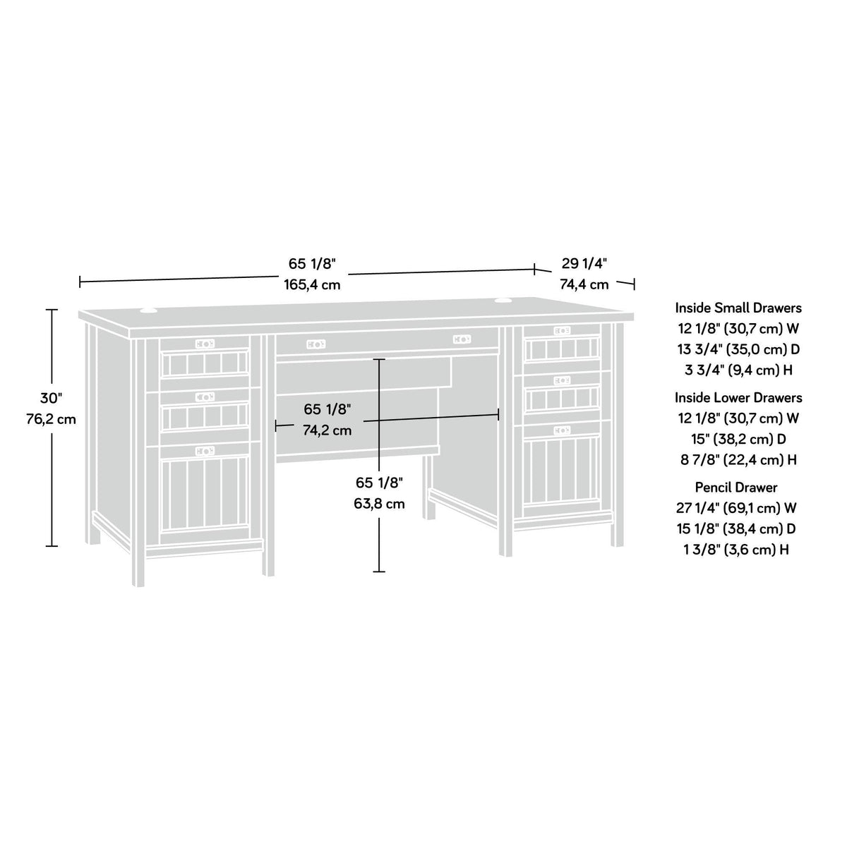 Sauder Costa Office Desk with Drawers, Executive Desk with File Drawer Storage, in Chalked Chestnut