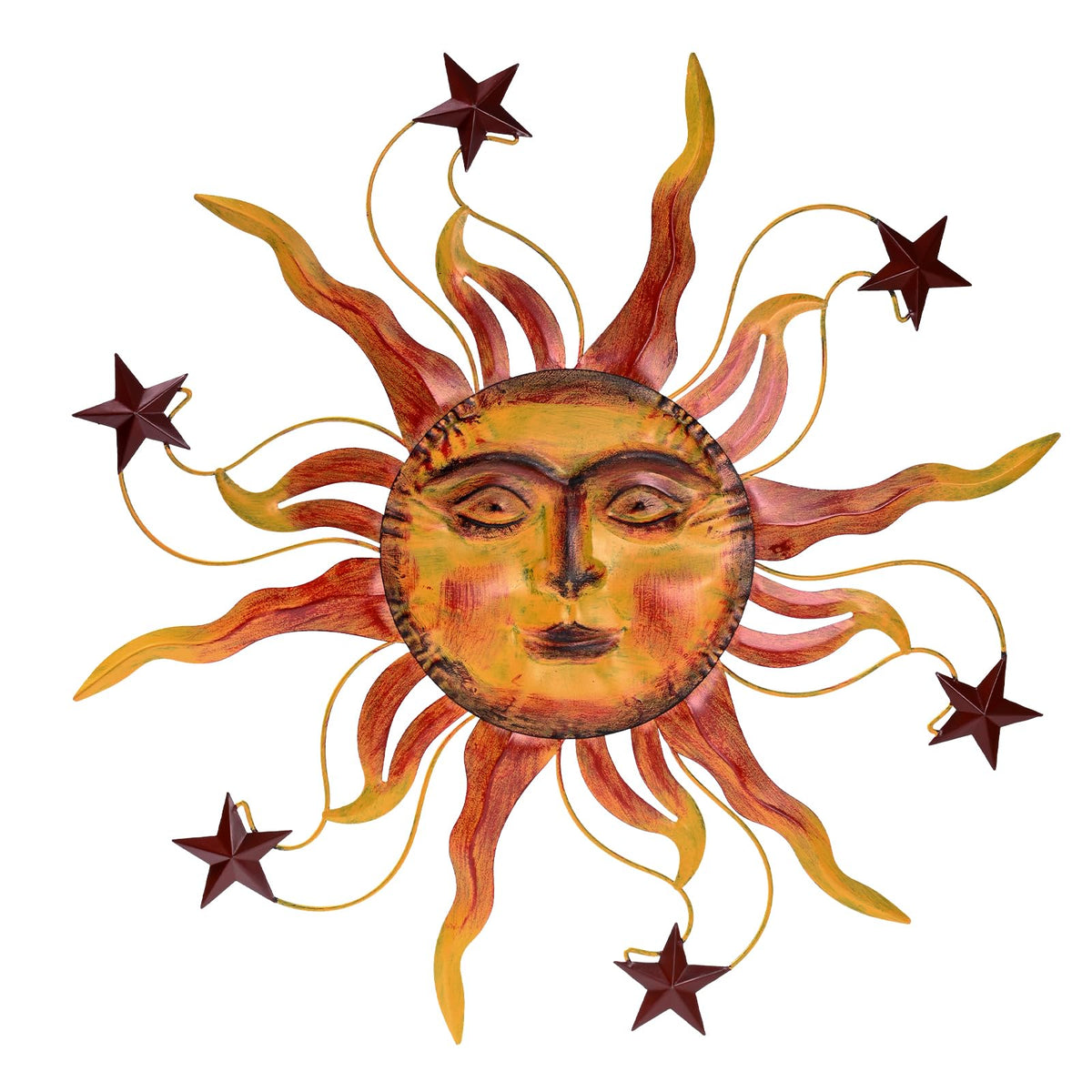 VESTCDF Metal Wall Art Decor Outdoor 30 inch Sun Wall Hanging Decoration for Graden 3D Sun Face Metal Wall for Living Room Garden Yard Patio(Star)