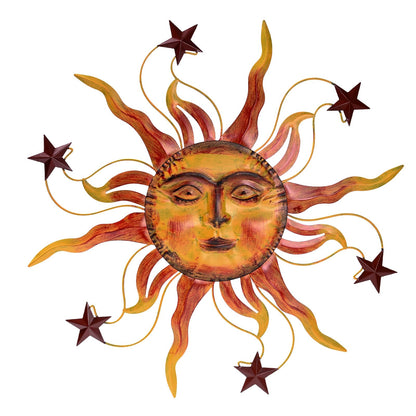 VESTCDF Metal Wall Art Decor Outdoor 30 inch Sun Wall Hanging Decoration for Graden 3D Sun Face Metal Wall for Living Room Garden Yard Patio(Star)