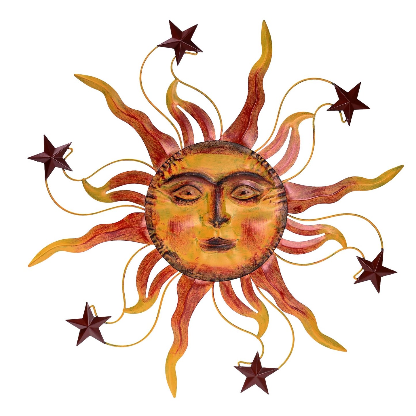 VESTCDF Metal Wall Art Decor Outdoor 30 inch Sun Wall Hanging Decoration for Graden 3D Sun Face Metal Wall for Living Room Garden Yard Patio(Star)