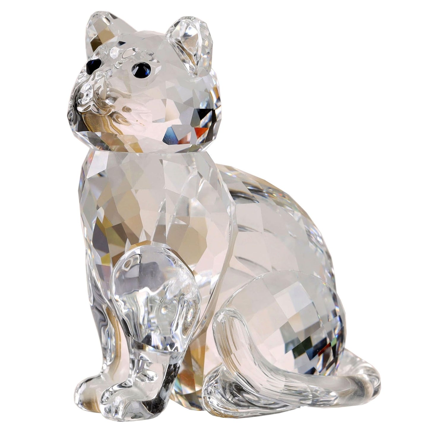 DOJOZ Crystal Cat Realistic Animal Kitten Art Figurine Collection Table top Ornament Statue Home Decor (White)