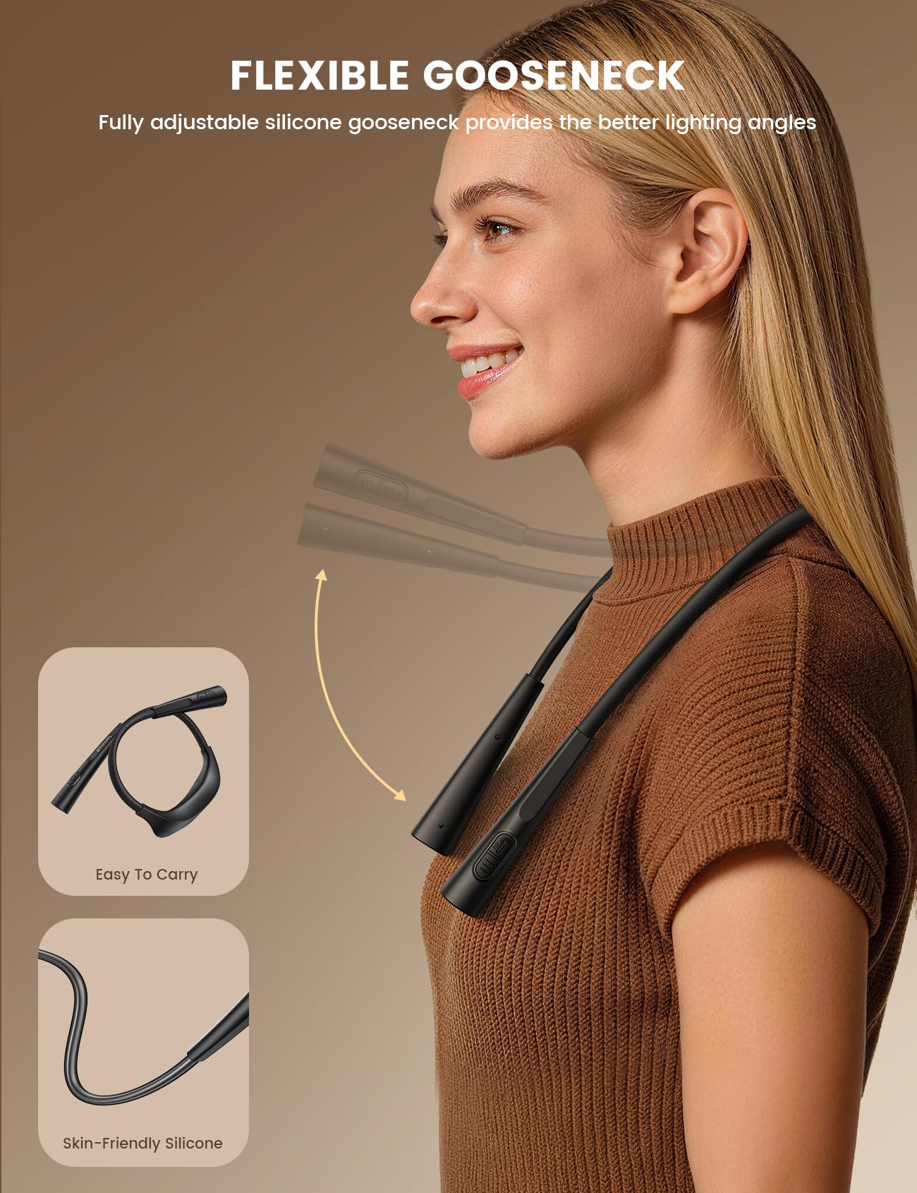 Lamicall 3.4oz Ultra-Light Book Light for Neck - [4-Color & 5-Brightness][Bendable Arms] Neck Light with 70 Hours Runtime, Reading Lights for Books in Bed, Knitting, Repairing, Crafting, Crocheting