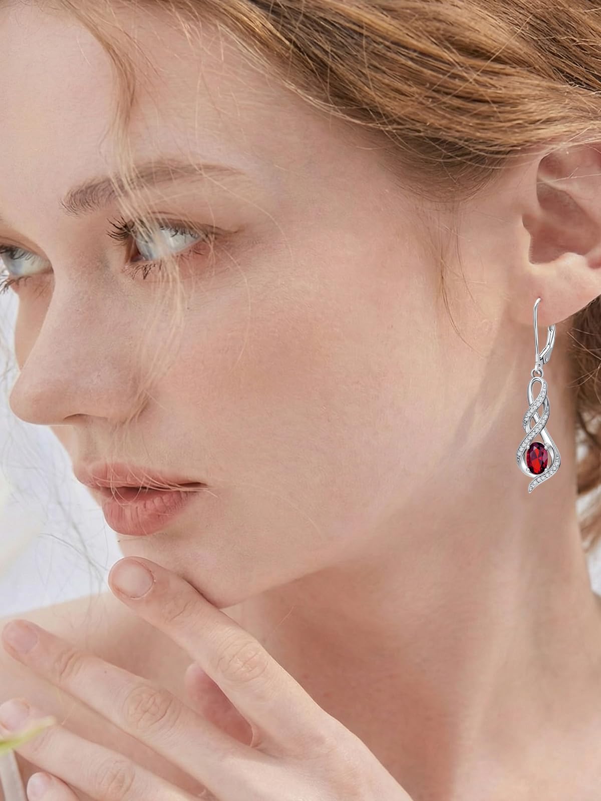 POIUY Gifts for Women Garnet January Birthstone Infinity Leverback Dangle Earrings Hypoallergenic Drop Earrings Love Jewelry Anniversary Christmas Wedding Gift for Mom Wife Sister Daughter Girlfriend
