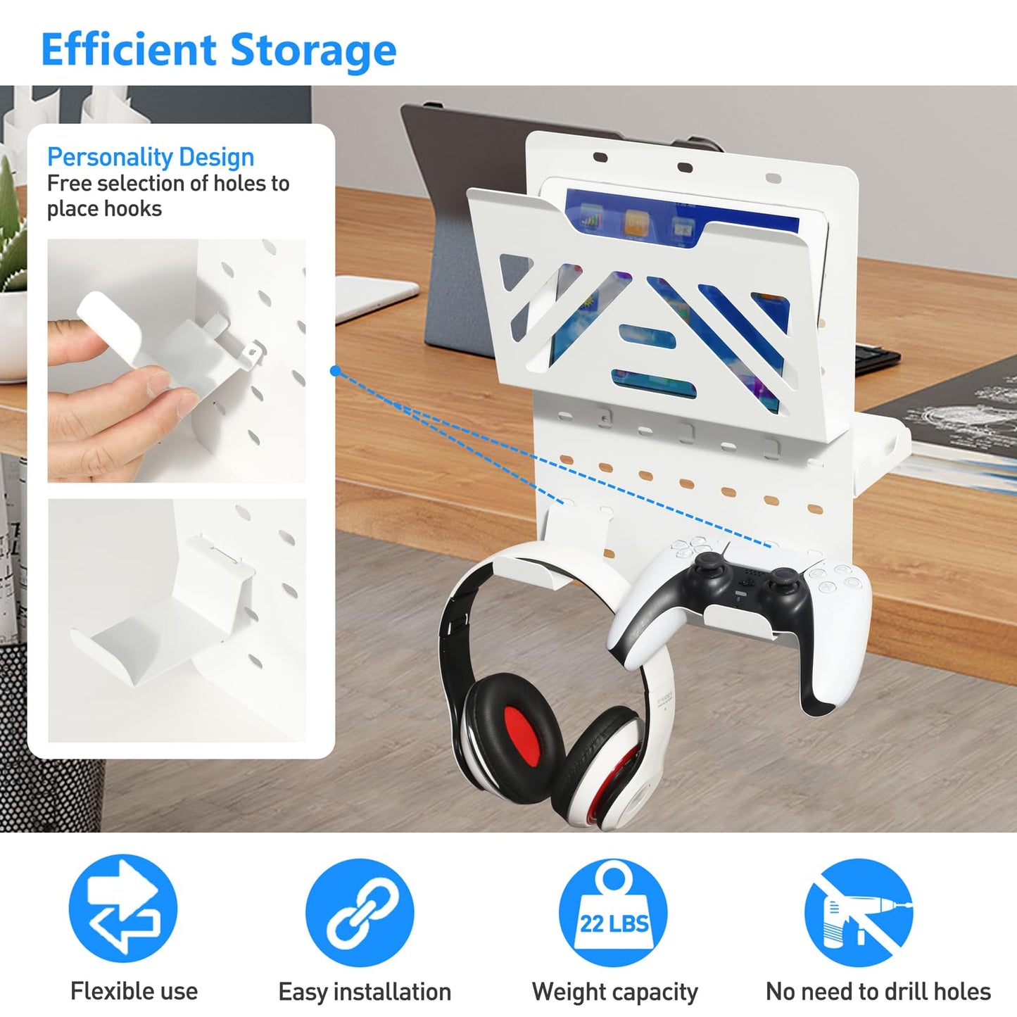 MAXECHO Desk Side Storage, Under Desk Laptop Mount, Table Side Hanging File Organizer, No Drill Clamp On Cable Management Tray, Laptop Holder with Magnetic Pen Holder for Office and Home, Load 22 Lbs