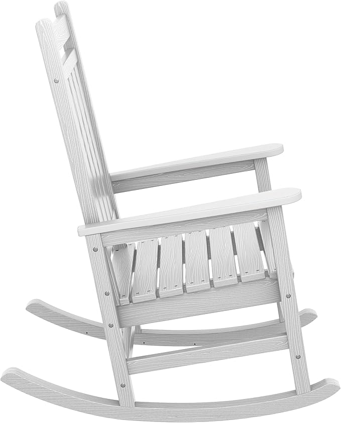 SERWALL Oversized Rocking Chair, Outdoor Rocking Chair for Adults, All Weather Resistant Porch Rocker for Lawn Garden, White